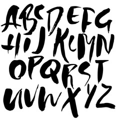 Hand drawn modern dry brush lettering. Grunge style alphabet. Handwritten font. Vector illustration.