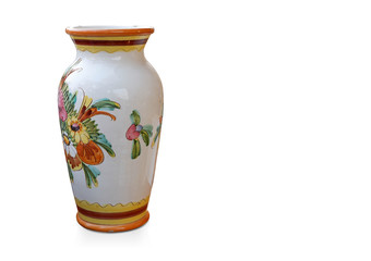 antique ceramic vase on white background, copy space