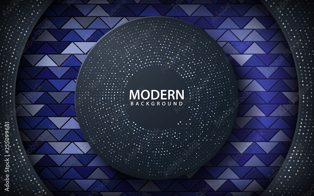 Poster realistic blue abstract background. blue layer with silver line on triangle pattern background. 3d b