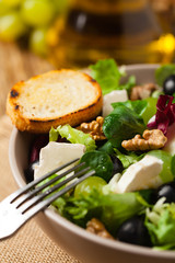 Italian spring salad with goat cheese, grapes and walnuts. Served with croutons.