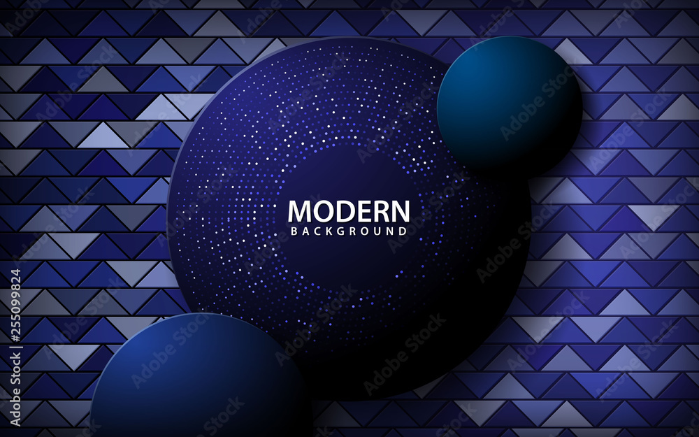 Poster realistic blue abstract background. blue layer with silver line on triangle pattern background. 3d b