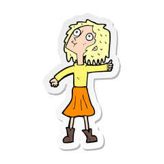 Fototapeta premium sticker of a cartoon woman looking up to the sky