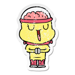 distressed sticker of a happy cartoon robot