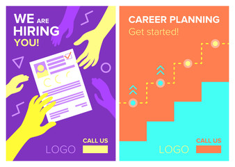 Employment hierarchy, career planning and job searching. Vector posters