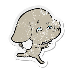 distressed sticker of a cartoon elephant remembering