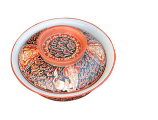 Thai Porcelain Tea Bowl and Lid on white background,object,copy space