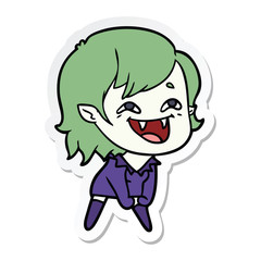 sticker of a cartoon laughing vampire girl