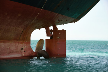Close-up of the ship's propellers in the water. As a result of the storm, the ship Rio ran aground near Novorossiysk