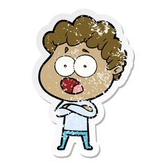 distressed sticker of a cartoon man gasping in surprise
