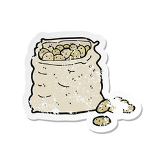retro distressed sticker of a cartoon sack of potatoes