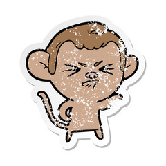 distressed sticker of a cartoon angry monkey