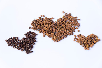 Coffee bean heart decoration on white background