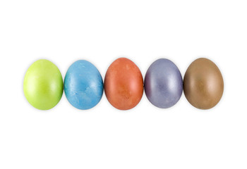 Dyed Easter eggs on white background
