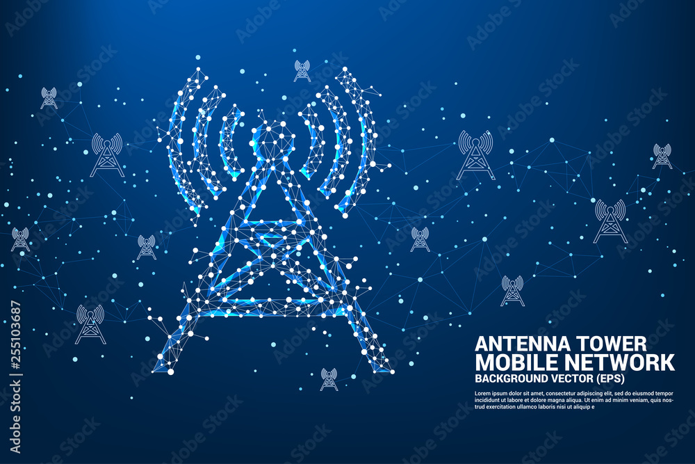Aufkleber Antenna Tower icon polygon style from dot and line connection. Concept of telecommunication mobile and data technology