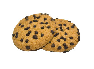 Round cookie with chocolate isolated over the white background