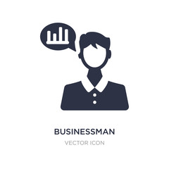 businessman talking about data analysis icon on white background. Simple element illustration from Business concept.