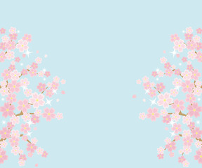 桜のある春の風景のイラスト(背景は空)レクタングルバナーバージョン