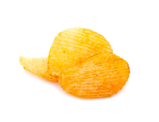 Tasty potato chips on white background
