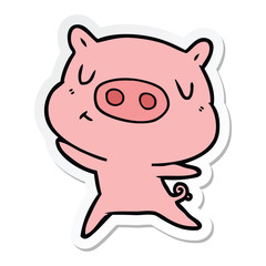 sticker of a cartoon content pig