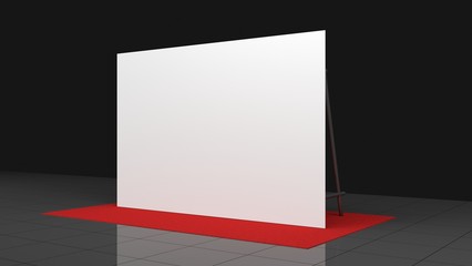 Backdrop, press banner 2x3 meters with red carpit. 3d render template. Mockup