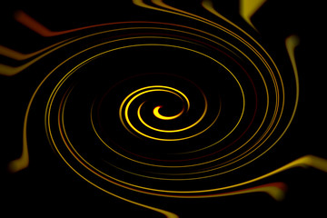 Abstraction yellow curved lines on a dark background with place for text.