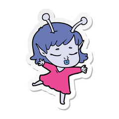sticker of a cute alien girl cartoon