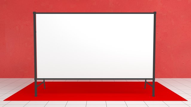 Backdrop, press banner 2x4 meters with red carpit. 3d render template. Mockup