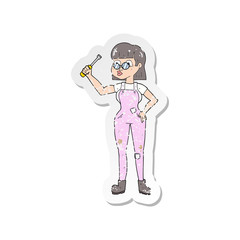 retro distressed sticker of a cartoon female mechanic