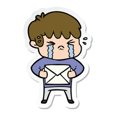 sticker of a cartoon boy crying