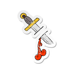retro distressed sticker of a cartoon tattoo knife symbol