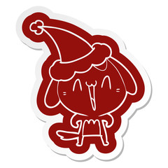 cute cartoon  sticker of a dog wearing santa hat