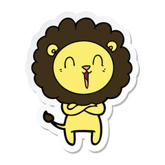 sticker of a laughing lion cartoon