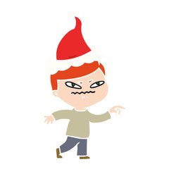flat color illustration of a angry man pointing wearing santa hat