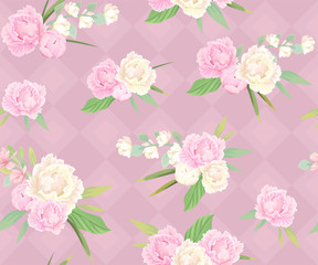 Seamless pattern with pink and white  peonies