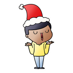 gradient cartoon of a happy boy with no worries wearing santa hat