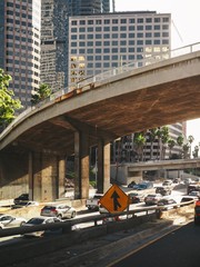 Traffic jam from cars at the entrance to the freeway in Los Angeles