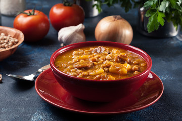 Chickpea stew with chorizo and potatoes