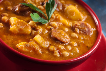 Chickpea stew with chorizo and potatoes