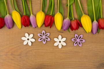 Tulpen auf Holzhintergrund