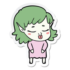 sticker of a pretty cartoon elf girl