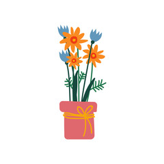 Bouquet of Spring Flowers in Flowerpot Vector Illustration