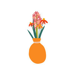 Beautiful Spring or Summer Flowers in Vase Vector Illustration