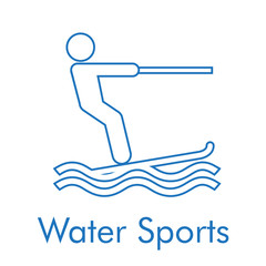 Logotipo abstracto con texto Water Sports con icono lineal esquí acuático en color azul