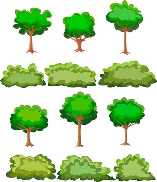 set of trees and bushes.individual element.vector image