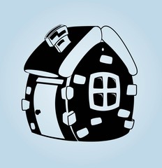 cartoon house with windows and door,painted in color.vector image