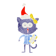 retro cartoon of a cat wearing santa hat