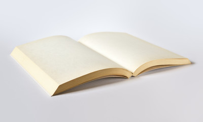 Old open blank book isolated on grey