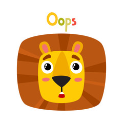 Cute cartoon illustration of lion face expression isolated on white