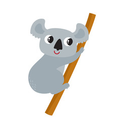 Vector illustration of cartoon funny koala isolated on white background.