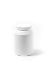 Medicine white pill bottle isolated on white background. Drug, illustration.